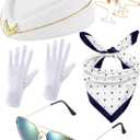 Bencailor 7 Pcs Christmas Women Flight Attendant Costume Accessories Stewardess Outfits Bellhop Hat Scarf Sunglasses Gloves (White)