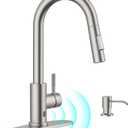 APPASO Touchless Kitchen Faucet with Soap Dispenser, S304 Stainless Steel Modern Motion Sensor Sink Faucets with Pull Down Sprayer 2 Modes and Deck Plate, Activated Smart Hands Free