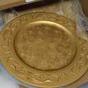 12 Pack Gold Charger Plates, 13 Inch Gold Round Chargers for Dinner Plates, Decorative Dinner Chargers, Antique Plastic Table Charger and Service Plates for Wedding Holiday Party