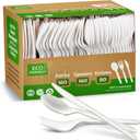 100% Compostable PLA Combo Cutlery Set Disposable Plastic Forks Spoons Knives 400 Pcs Biodegradable Utensils