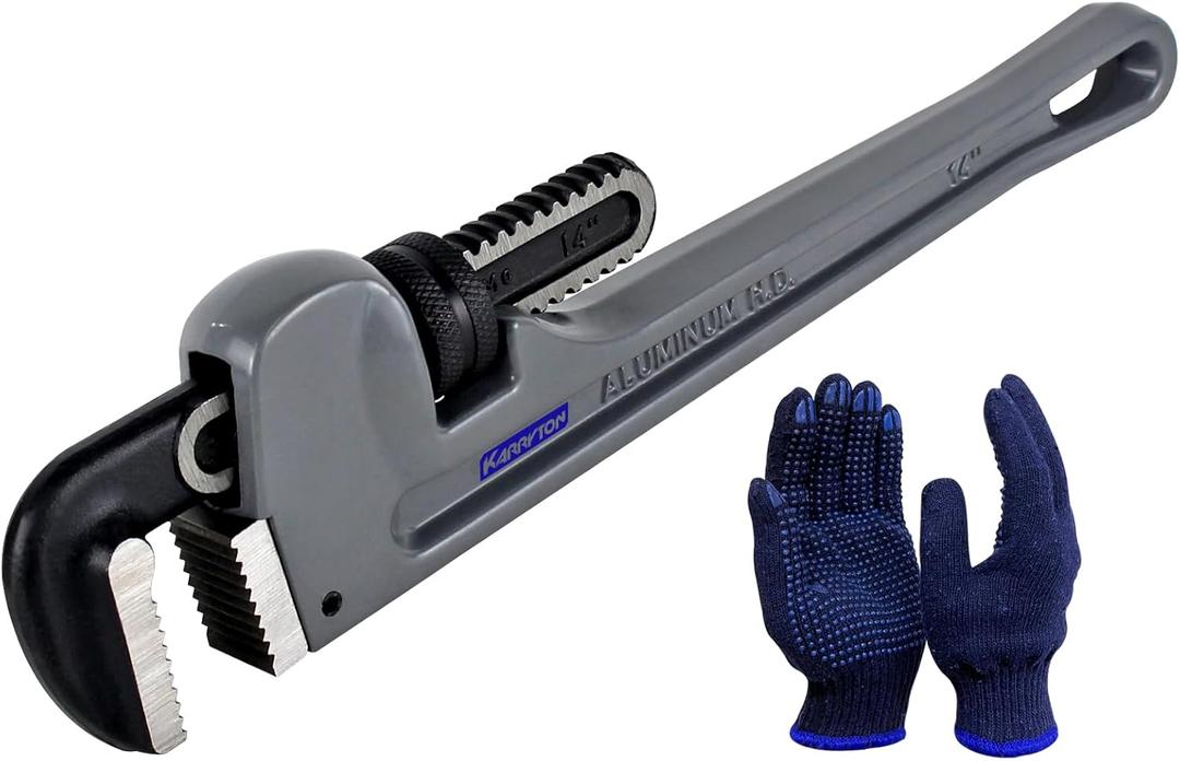 14 Inch Aluminum Pipe Wrench, 2-3/4"/70mm Adjustable Cr-Mo Jaw Opening Heavy Duty Aluminum Straight Handle Plumbing Wrenches, Perfect Plumbers Tool Exceed GGG Standard