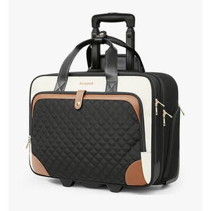 Rolling Laptop Bag, Rolling Briefcase for Women with Waterproof Pocket, 17.3 Inch Computer Bag, Underseat Carry On Luggage with Wheels for Work Travel Business, Lightweight Beige Brown