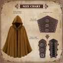 HyperFun Renaissance Hooded Cape Medieval Cloak with Leather Bracers Accessories for Wizard Witch Halloween Men Women (Brown)