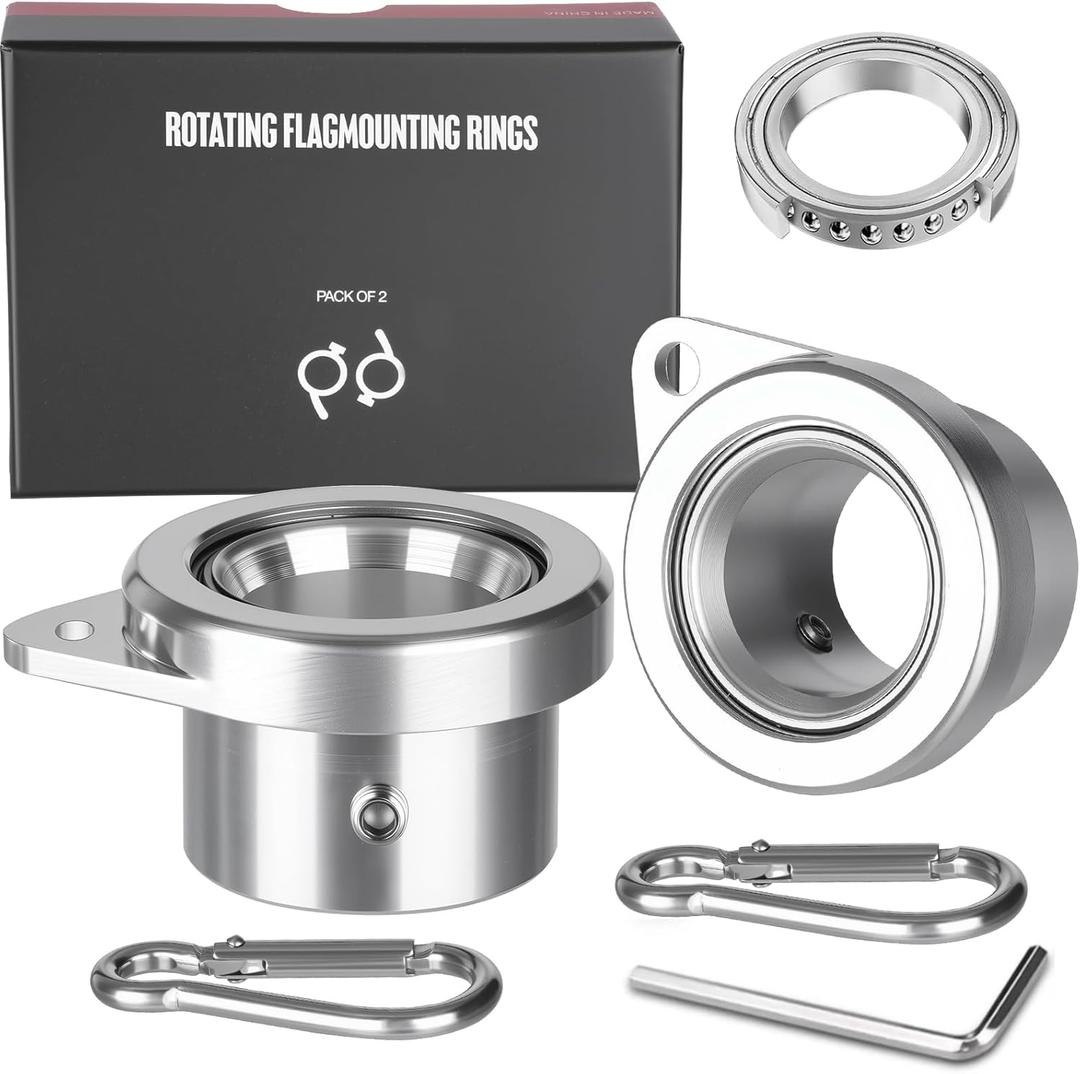 Bearing Steel Ball Flag Pole Rings, Tangle Free Aluminum Alloy Flag Pole Spinners, 360 Rotating Flagpole Rings with Carabiners, Fit Flagpole with 1-1.25inch Diameter, Flagpole Parts, 1.25 inch Silver