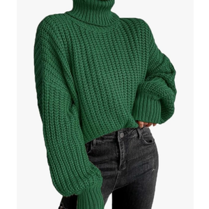 LIZALIG Women Ribbed Turtleneck Cable Knit - Long Sleeve Fashion Winter Fall Casual Tunic Pullover Sweater Medium