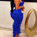 IyMoo Women's Off Shoulder Bandeau Bodycon Wedding Guest Dress Sleeveless Ruched Fitted Asymmetrical Club Dresses Blue L (Blue)
