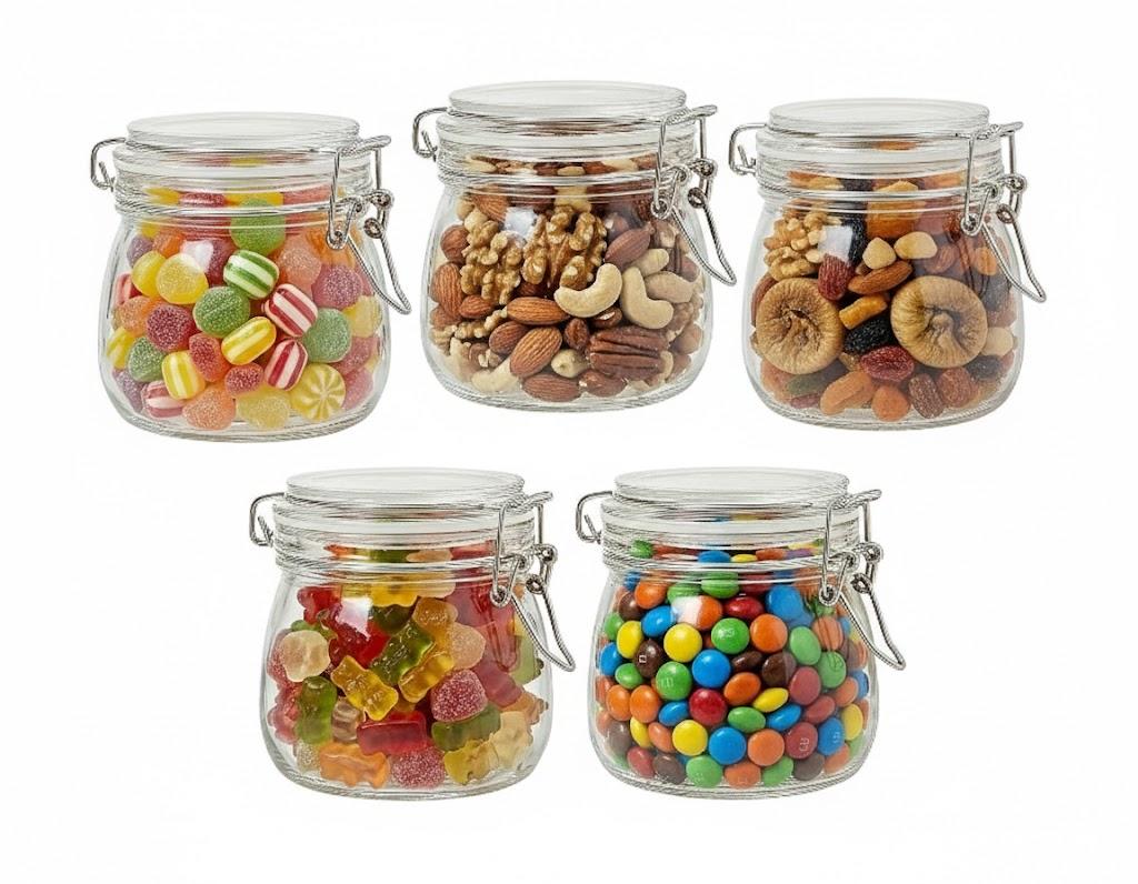 17oz Airtight Glass Jars with Clamp Lids, Small Food Storage Canisters Set of 5, Wire Clip Mason Jars for Canning, Pickling Spice, Herb