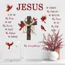 Yovkky Christian Cross Cardinal Memorial Wall Decals Stickers, Religious Red Birds Jesus is My God Home Bedroom Decor, Bible Verse Quotes Living Room Kitchen Decorations Art