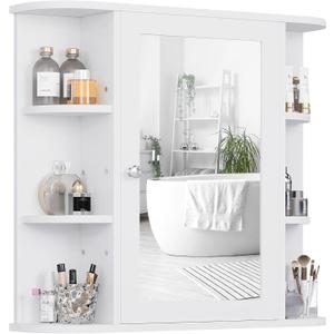 Shintenchi Bathroom Wall Cabinet with Mirror, Mounted Medicine Cabinets with 4 Internal and 6 Open Shelves, Mirrored Door Over The Toilet Storage, Solid White