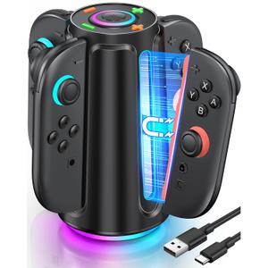 Upgraded Switch 2 Charging Dock for Nintendo Switch 2 Joycons, 4-in-1 Magnectic Controller Fast Charging Station with Adjustable 8 RGB Lights, Compact Desktop Stand for Bedroom & Gaming Setup,M (M-Cyberpunk Decor)