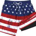 American Trends Men's Swim Trunks Board Shorts Quick Dry Mens Swimming Trunks with Compression Liner (Large, F American Flag)