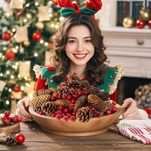 Pine Cones for Decorating - Artificial Red Berries Balls - Decorative Bowl Fillers for Centerpieces
