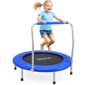 SereneLife 36″ Foldable Mini Trampoline for Kids - Compact Fitness Rebounder with Foam Handle - Safe, Stable Exercise Trampoline with 330lbs Max Load for Indoor/Outdoor Active Play & Exercise
