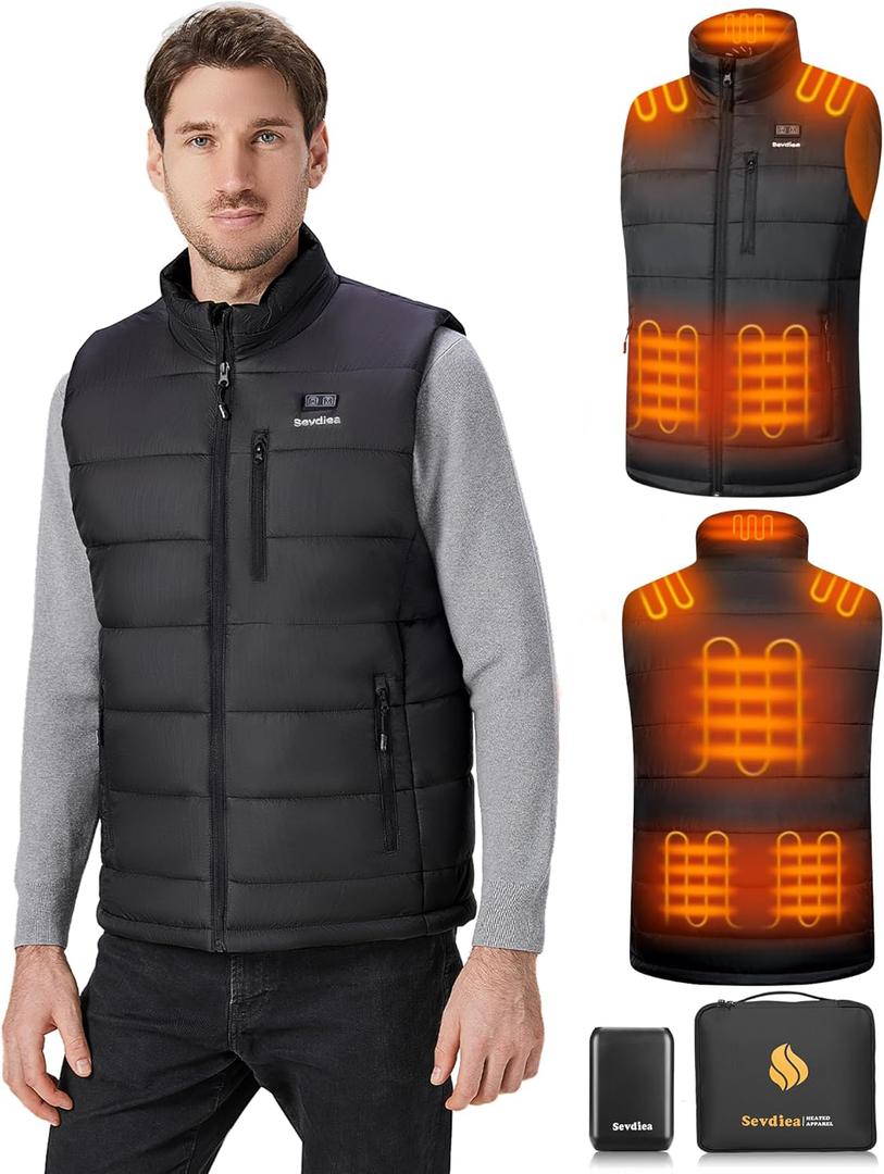 Heated Vest for Men with 16000mAh 7.4V Battery Pack IncludedWarming Electric Heating Vest Rechargeable for Cycling (XX-Large, Black)
