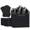 qiqee 5PCS Black Gift Bags with Ribbon Handles 9.6"x7.9"x4.3" Medium Size Gift Bags (Tissue Paper included, Medium Wide)