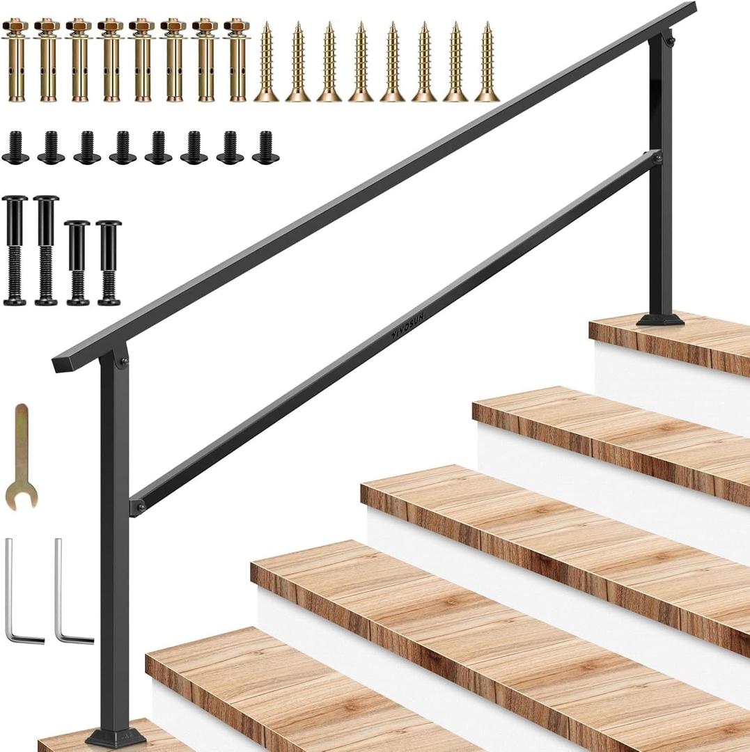 VIVOSUN Outdoor Handrail, 6 Step Stair Handrail, 83" x 36" Fits 1 to 6 Steps, Wrought Mattle Iron Handrail for Concrete Steps, Porch Steps, One-Step Assembly, Black