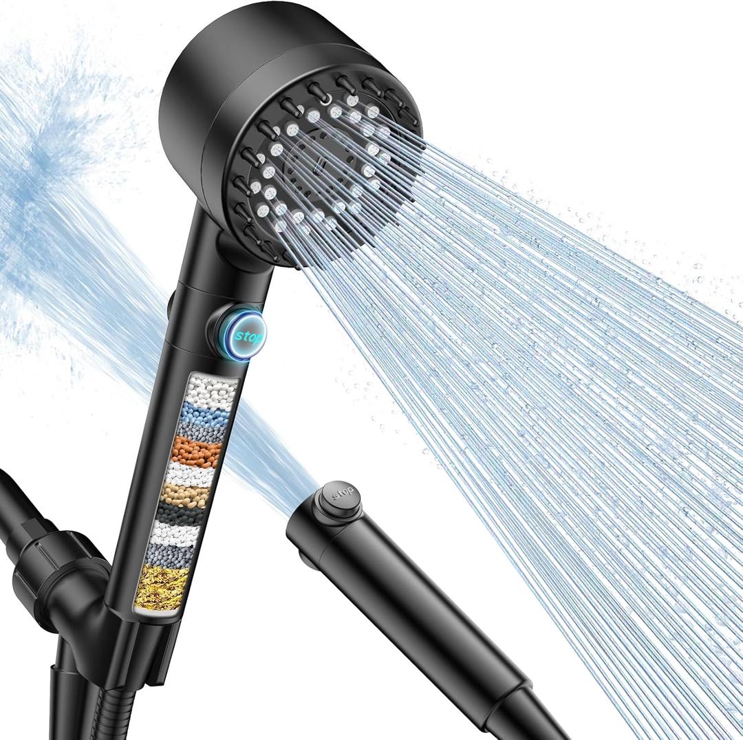 FEELSO Filtered Shower Head with Handheld, High Pressure 4 Spray Showerhead with Filters & Upgraded Anti-clog Nozzles for Hard Water -Remove Chlorine, Reduce Dry Itchy Skin -ON/OFF Switch for Pet Bath (Black)