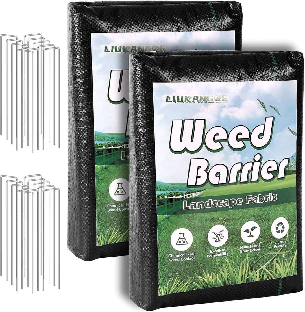 3FT x 100FT (2 Pack 3x50FT) with 20 U-Shaped Pegs - Heavy Duty Weed Barrier Landscape Fabric for Gardening, Driveway, Geotextile Underlayment, Soil Stabilization, French Drain Fabric