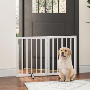 Dog Gate for Doorways, Foldable Dog Gate Indoor, Pet Gates for Doorways Bedroom, Puppy Gate with Metal Support Feet, Room Divider, 2 Panel - 37"Wide Standard, White