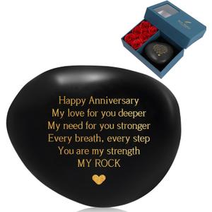 Happy Anniversary Rock Gifts for Men & Women - Decorative Rock with Heartfelt Message, Anniversary Wedding Gift for Husband Wife Him Her Couple,Romantic Keepsake,Engraved Natural River Stone Accessory