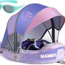 Mambobaby Float with Canopy and Tail New Upgraded Non-Inflatable Baby Pool Float Mambo Float Swim Trainer Solid Infant Swim Float Adjustable Pearl Foam Baby Swim Ring (Monster Purple)