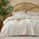 BEDELITE Queen Comforter Set 7 Pieces,Boho Bed in a Bag,Wavy-Cream White | Tufted Bed Set for All Seasons,Soft Farmhouse-Style Embroidery Bedding,Includes Flat & Fitted Sheets,2 Pillowcases & 2 Shams