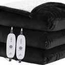 HYLEORY Heated Throw Blanket Flannel Electric Blanket Throw with 4 hrs Timer Auto-Off & 3 Heating Levels Sherpa Heated Blankets with Overheating Protection, 84"x90", Black