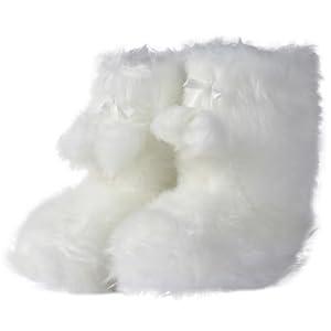 Forfoot Warm Indoor Bootie Slippers for Women Fleece Plush Non Slip Bedroom House Shoes White Boots Slippers Size 9-10