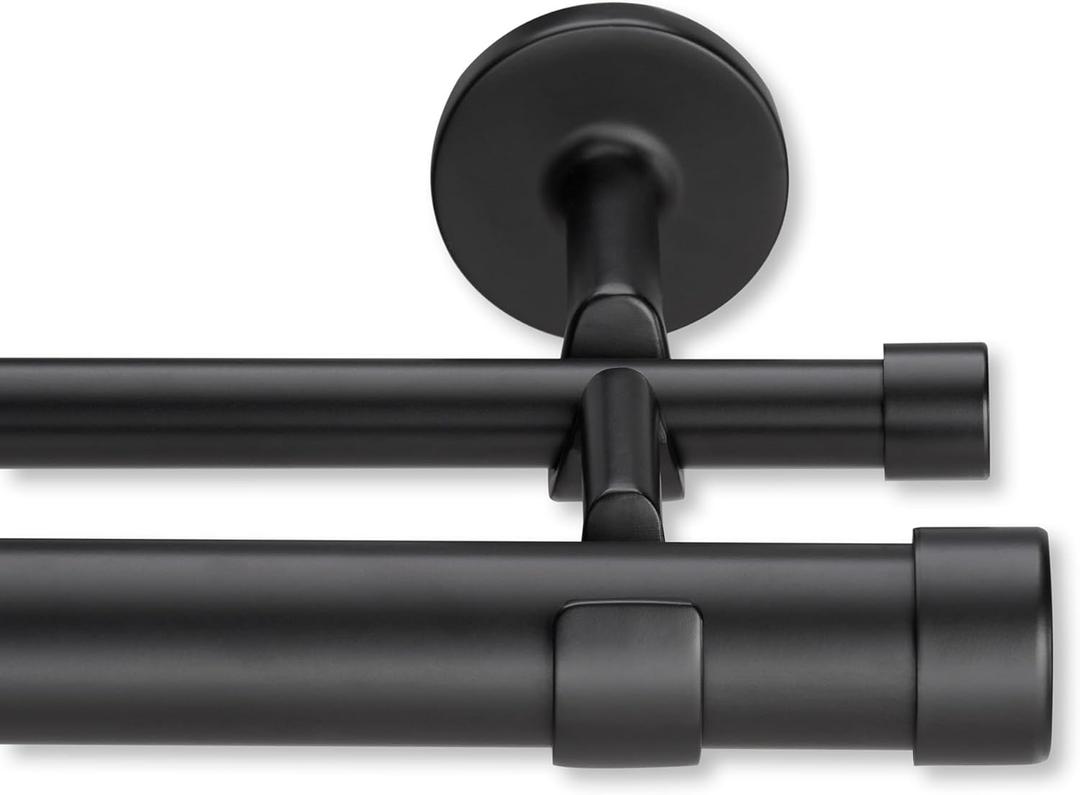 MODE Cambria Designer Series - Premium 7 foot Custom Double Curtain Rod - 1-1/8 inch Large Diameter - Non-Adjustable for a Seamless Look - Premium Designer Brackets and End Caps - Satin Black Finish