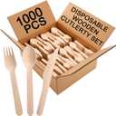 1000 Pieces Disposable Wooden Cutlery Set Include 300 Spoons 400 Forks 300 Knives Compostable Disposable Utensils Knives Forks Spoons Set for Wedding Party Camping