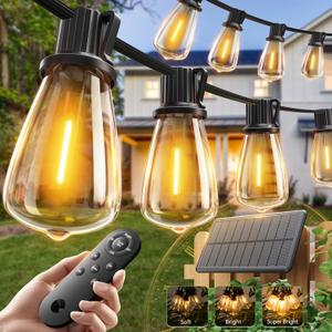 addlon 52(48+4) FT Solar String Lights Waterproof,Patio Lights Solar Powered with Remote & USB Port 16+1 LED Shatterproof Bulbs 3 Light Modes, Dimmable Solar Light for Camping Backyard Garden
