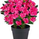 Artificial Impatiens Flowers for Outdoor Faux Flowers 14 Inch Fake Flowers Spring Summer Decoration for Home Front Door Garden Planter Patio Balcony Yard Indoor Outdoor (Rose Red)