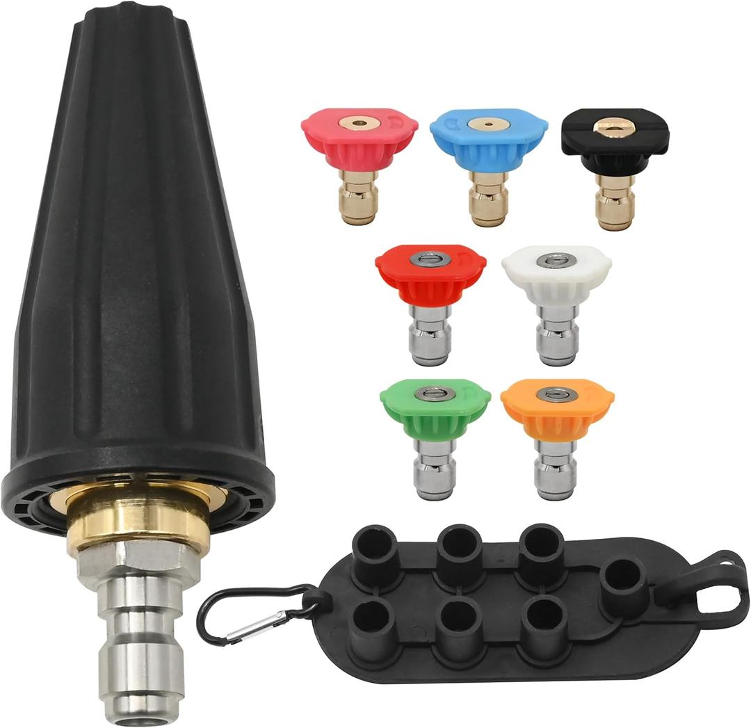 Pressure Washer Turbo Nozzle 4000 PSI, 9-Pack High Pressure Washer Nozzle Tip Kit, Rotating Turbo Nozzle 4.0 Orifice, 5 Tips with Holder