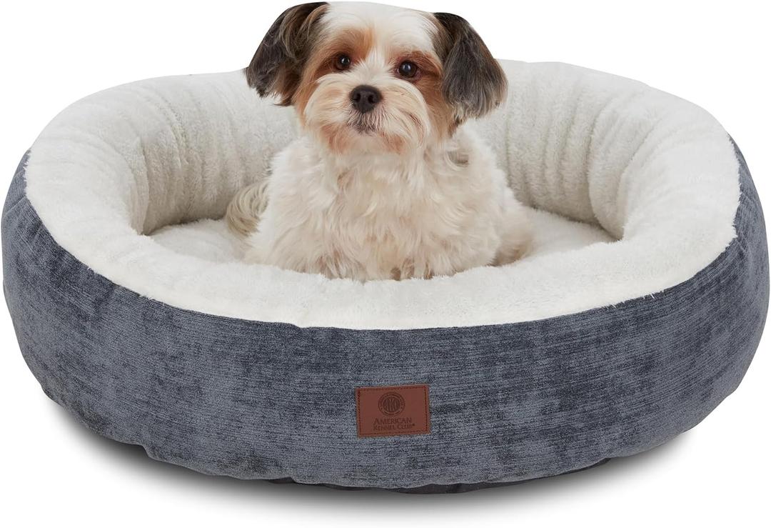 AMERICAN KENNEL CLUB 23" Mason Fabric Round Pet Bed - Stylish Washable Dog Bed with Non-Slip Bottom, Plush Sleeping Surface - for Cats, Small Breeds (Gray)