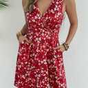 Casual Sleeveless Summer Dresses for Women | Floral Sundress, Wrap V-Neck, Elastic Waist with Pockets, Fit and Flare A-Line Design for Vacation, Beach, Casual Wear (S)