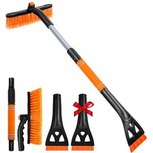 34" Extendable Ice Scrapers for Car Windshield 2-in-1 Snow Brush for Car Snow Scraper for Snow Scraper and Drush with Ergonomic Foam Grip for Cars Trucks SUV with 360° Pivoting Brush Head Orange 1PCS