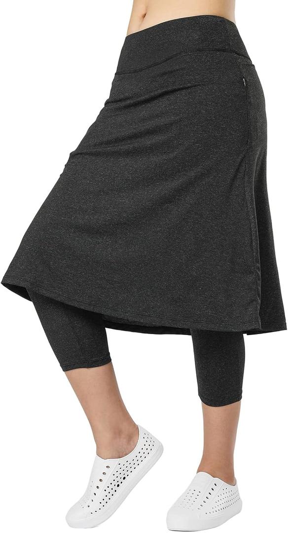 Women Athletic Knee Length Skirts with Leggings,Skorts Leggings&Skirted Capris Skorts for Women Yoga Pockets (Large, Black Charcoal)