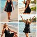 Charmo Women Plus Size Swimdress One Piece Swimsuit Ruched Tummy Control Bathing Suit Scalloped V Neck Flowy Swimwear (Black, XXL)