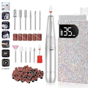 Rechargeable 35000RPM Nail Drill Sparkling Portable Professional Electric Nail File with 12 Drill Bit for Acrylic/Gel Nails Professional Nail Tools for Manicure Pedicure, Glitter