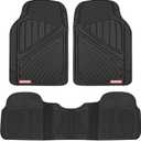Motor Trend FlexTough Performance All Weather Rubber Car Floor Mats - 3 Piece Floor Mats Automotive Liners for Cars Truck SUV, Heavy-Duty Waterproof (Black)