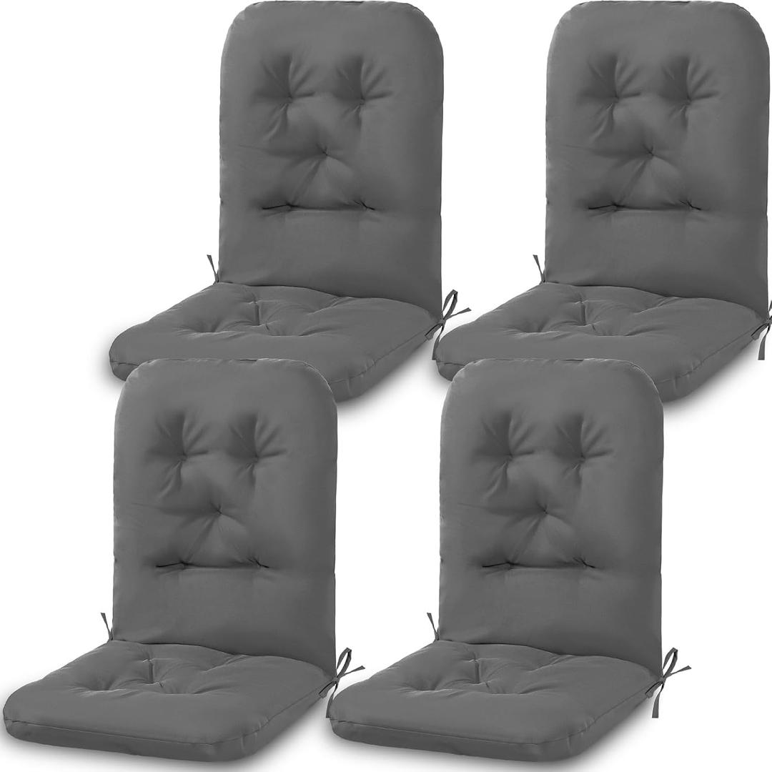 Drydiet 4 Set Outdoor High Back Chair Cushions 47 x 20 Inch Rocking Chair Cushions Waterproof Fade Resistant Comfort Replacement Seat Pads with Ties for Patio Lawn Yard Porch Home Office(Gray)