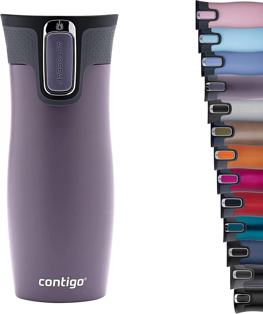 Contigo West Loop Autoseal Travel Mug, Stainless Steel Thermal Mug, Vacuum Flask, Leakproof Tumbler, Coffee Mug with BPA-Free Easy-Clean Lid (Dark Plum)