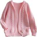 GORGLITTER Girl's Cable Knit Sweater Cardigan Long Sleeve Open Front Hooded Sweater Cute Fall Clothes, 10Y