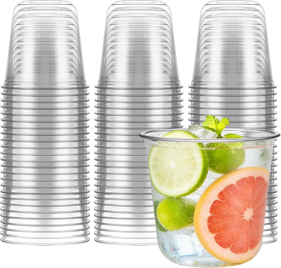 Ziliny 50 Pcs 10oz Disposable Stemless Glasses Crystal Plastic Glasses Clear Classic Pet Cup for Meeting Weddings Birthdays Cocktail Christmas Party Supplies(Clear)