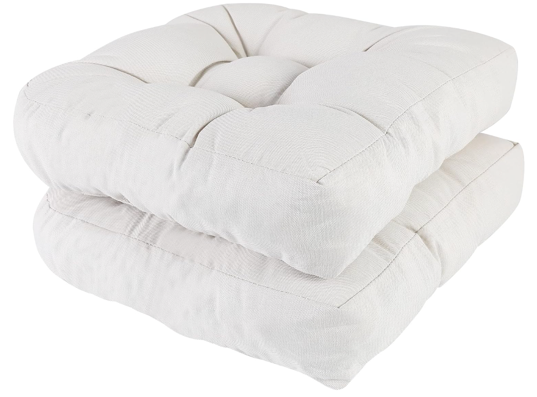 RACE LEAF Patio Chair Cushions 19x19 Inch 4 Pack, Thickened Outdoor Seat Cushions Water Resistant with Non-Slip Ties & Stain Resistant Tufted Design (Beige)