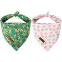 Babole Pet St Patricks Day Dog Bandanas 2 Pack, Green Flower Clover & Cute Clover Pattern St Patricks Dog Scarf Bib for Boy and Girl, Cute Holiday Bandana for Medium and Large Dogs