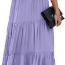 PRETTYGARDEN Women's Summer Casual Boho Dress Floral Print Ruffle Puff Short Sleeve Flowy Midi Beach Party Dresses (Solid Purple, Large)