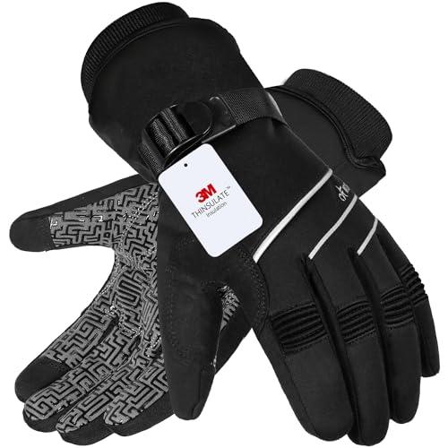 MOREOK Waterproof & Windproof -30°F Winter Gloves for Men/Women, 3M Thinsulate Thermal Gloves Touch Screen Warm Gloves for Skiing,Cycling,Motorcycle,Running (Black,Medium)