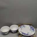 222 Fifth 12-Piece Porcelain Dinnerware Set for 4, White & Blue Plates and Bowls Set, Glossy Ceramic Dish Set with Embossed Toile Pattern, Elegant Kitchen Dishes, Microwave & Dishwasher Safe, Cassian