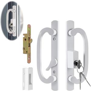 Keyed Offset Center Sliding Patio Door Handleset With Mortise And Keeper Assembly 45°Keyway, 3-15/16" H.C., NonHandle Used For 1-3/8" To 2" Thick Sliding Glass Door & Patio Door (White),Zinc Alloy